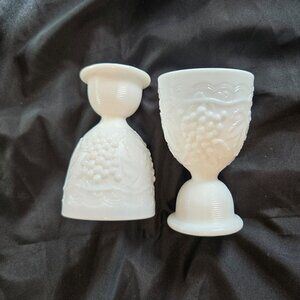 Vintage IMPERIAL Milk Glass Pair of Egg Cups w/ Raised Grape Relief